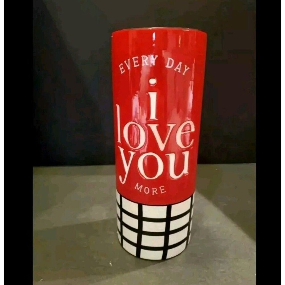 Every Day i Love You More Flower Vase By Glory Haus 10" Tall Red, Black & White